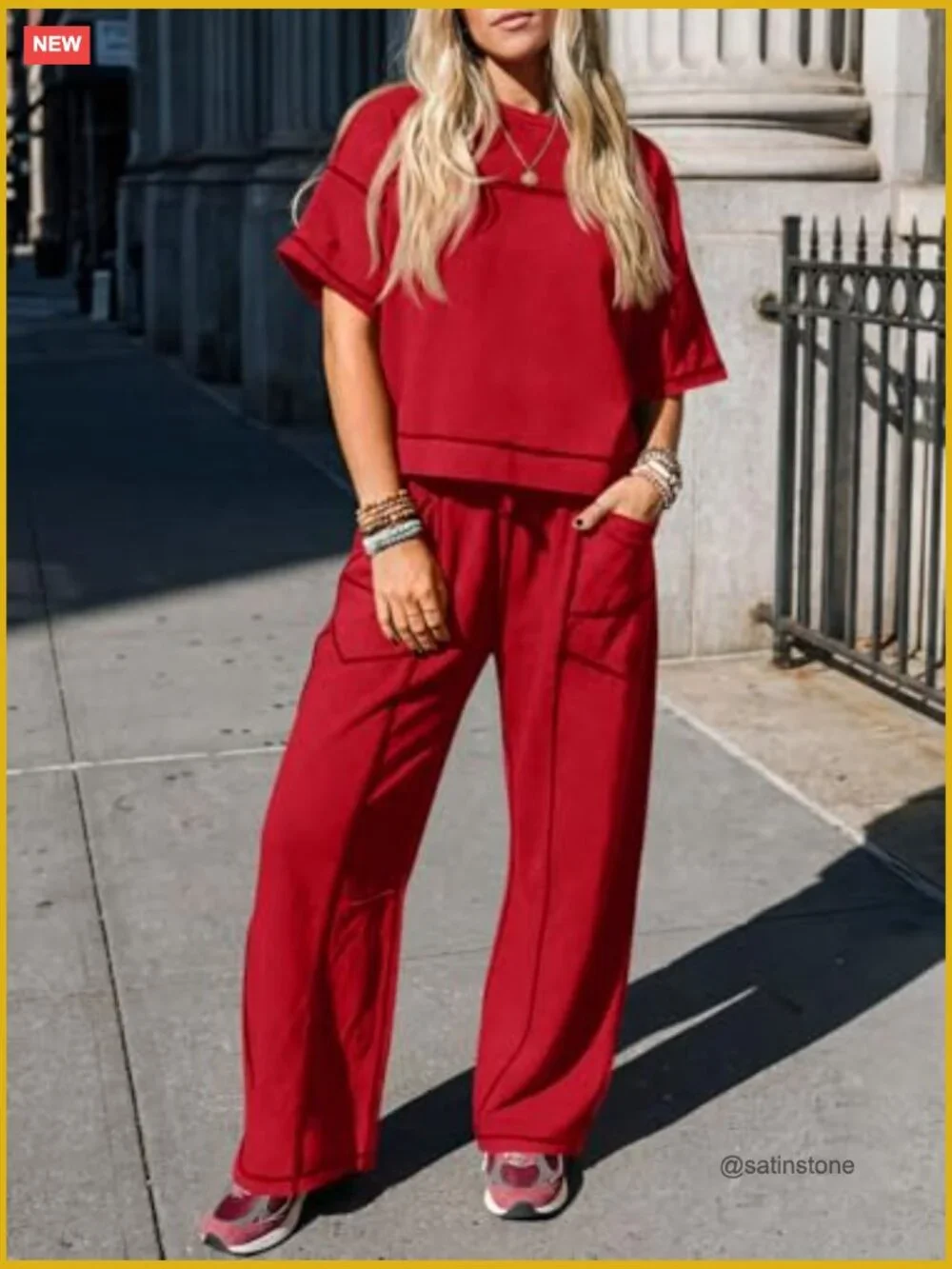 2 Piece Lounge Sets Short Sleeve Top Wide Leg Pants Matching Sets